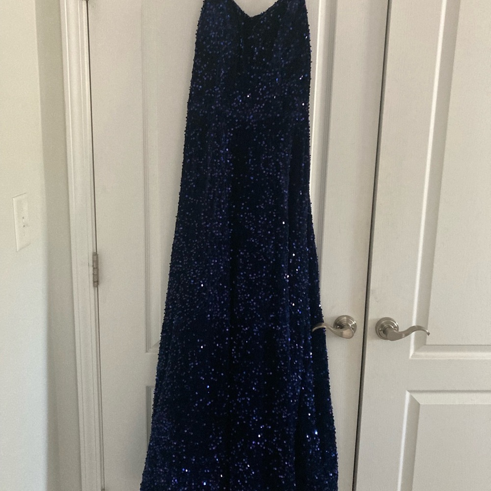 Spaghetti Straps, Sequin Long Formal Ball Gowns Sparkly A-Line w/Pockets size 14